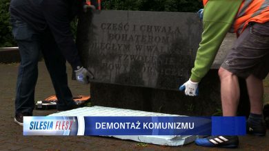 To ostatnie chwile pomnika żołnierzy radzieckich w Dąbrowie Górniczej. Trwa jego demontaż [WIDEO] (fot.mat.TVS)