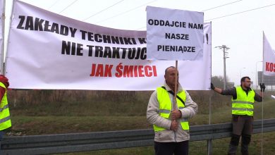 Protest podwykonawców w Żorach. Blokowali drogę, domagając się zaległych pieniędzy