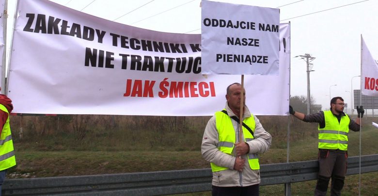 Protest podwykonawców w Żorach. Blokowali drogę, domagając się zaległych pieniędzy