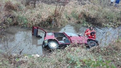 Stracił panowanie nad autem i wpadł do rzeki [FOTO] Był pijany (fot.Policja Podkarpacka)