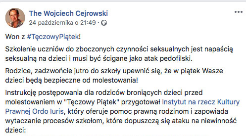 Wojciech Cejrowski o „Tęczowym Piątku”: won! To napaść seksualna