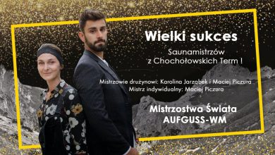 Maciej Piczura i Karolina Jarząbek - saunamistrzowie z Term Chochołowskich przywieźli złote medale, wywalczone podczas Mistrzostw Świata w Saunowaniu(fot.Termy Chochołowskie)