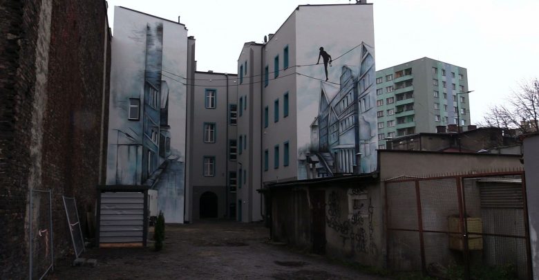 W Sosnowcu oficjalnie odsłonięto nowy mural. To 16-metrowe dzieło pod tytułem „Balans na linie” powstało na ścianach budynków przy ulicy Mościckiego.