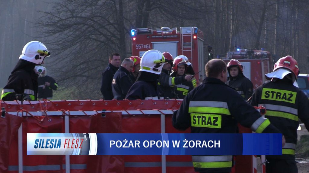 Ponad 100 strażaków z kilku śląskich jednostek gasiło pożar, który w nocy wybuchł na składowisku zużytych opon w Żorach