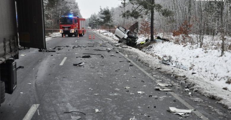 Śląskie: Tragiczny wypadek na DW 908. Samochód osobowy zderzył się z ciężarówką [ZDJĘCIA] (fot.Śląska Policja)