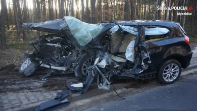 Śląskie: Koszmarny wypadek na DW 791! Dwie osoby zginęły w zderzeniu BMW i Mercedesa! (fot.KPP Myszków)
