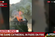 Pożar katedry Notre Dame wybuchł w poniedziałek, 15 kwietnia popołudniu. Z ogniem, który trawi zabytkową katedrę Notre Dame walczą strażacy (fot.youtube.com/NBC News)
