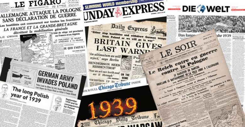 80. rocznica wybuchu II Wojny Światowej: Największe gazety na całym świecie drukują dzisiaj wojenne nagłówki