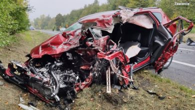 Śląskie: Tragiczny wypadek na DK78. Samochód osobowy zderzył się z ciężarówką. Nie żyje kierowca osobówki (fot.KPP Zawiercie)