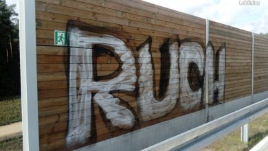 Kto zniszczył nowiutkie ekrany ochronne przy autostradzie A1 w Woźnikach? Przez to, co znalazło się na graffiti oczywiste podejrzenie padło na kiboli chorzowskiego Ruchu (fot.policja)