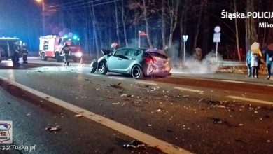 Śląskie: Groźny wypadek na DK44 [ZDJĘCIA] Do szpitala trafiła kobieta w ciąży, dziecko oraz sprawca ze złamanym kręgosłupem (fot.KPP Mikołów)