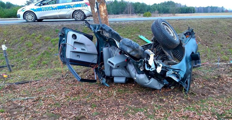 Tragiczny wypadek 19-latka. Drzewo przecięło jego auto na pół [ZDJĘCIA] (fot.KPP Szczytno)