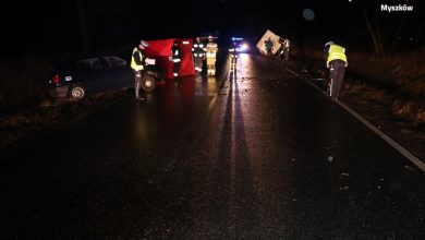 Śląskie: Czołowe zderzenie golfa z fordem. Nie żyje 71-latek (fot.Śląska Policja)