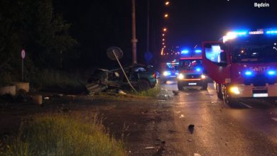 Będzin: Wypadł z drogi i uderzył w latarnię. Kierowca mazdy i jego pasażerka nie żyją (fot.KPP Będzin)