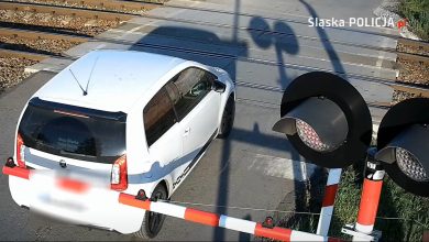 Śląskie: Utknęła między zaporami na przejeździe kolejowym! Kobieta uciekła w ostatniej chwili [WIDEO]