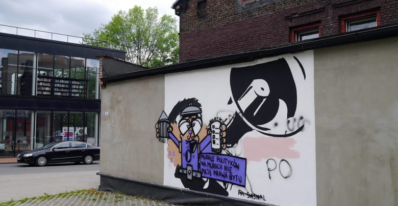 Mural Trzaskowskiego w Katowicach znów zamalowany. Fot. Katowice24.info