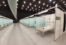 Szpital tymczasowy na terenie Międzynarodowego Centrum Kongresowego w Katowicach jest już gotowy. Od poniedziałku będzie przyjmował pacjentów chorych na COVID – 19 (fot.Łukasz Majewski)