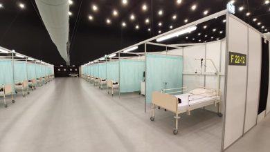 Szpital tymczasowy na terenie Międzynarodowego Centrum Kongresowego w Katowicach jest już gotowy. Od poniedziałku będzie przyjmował pacjentów chorych na COVID – 19 (fot.Łukasz Majewski)