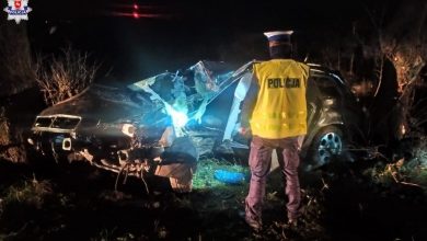 Kierowca audi uderzył w drzewo. Nie żyje. Miał dożywotni zakaz prowadzenia pojazdów (fot.Policja Lubelska)