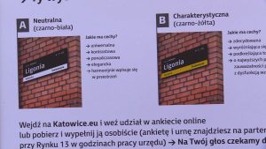 Wiadomo już, jak może wyglądać nowe oznakowanie ulic i budynków w Katowicach. Miasto pokazało dwie koncepcje, przygotowane przez specjalistów z Akademii Sztuk Pięknych w Katowicach
