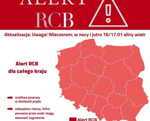 Silny, porywisty wiatr na terenie całego kraju! Alert RCB rozesłany po całej Polsce (fot.RCB)