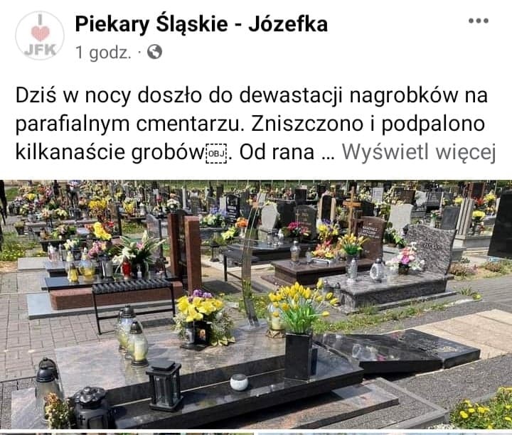 zniszczone groby w Piekarach