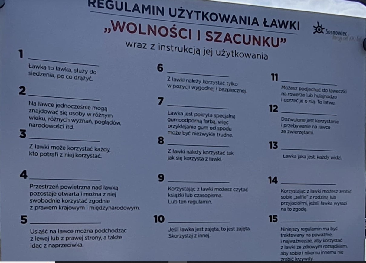 ławka w Sosnowcu regulamin