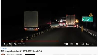 tir jedzie pod prąd na a1