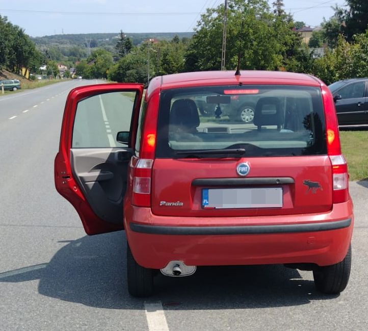 Jechała z otwartymi drzwiami. Mandat i 15 punktów dla pani z pandy/fot.KPP Puławy
