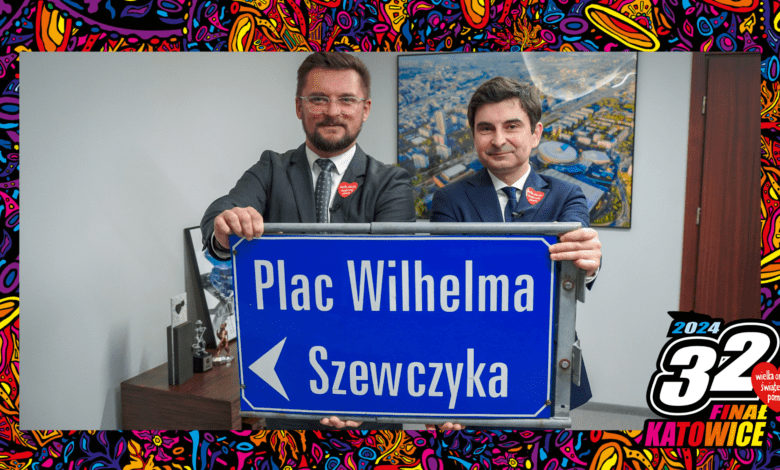 Tablica Plac Wilhelma Szewczyka na licytację WOŚP