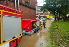 Alarm przeciwpowodziowy w powiecie bielskim 4 czerwca 2024, około 300 interwencji straży pożarnej. Fot. Komenda Miejska Państwowej Straży Pożarnej w Bielsku-Białej