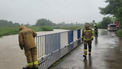 Alarm przeciwpowodziowy w powiecie bielskim 4 czerwca 2024, około 300 interwencji straży pożarnej. Fot. Komenda Miejska Państwowej Straży Pożarnej w Bielsku-Białej