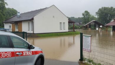 Alarm przeciwpowodziowy w powiecie bielskim 4 czerwca 2024, około 300 interwencji straży pożarnej. Fot. Komenda Miejska Państwowej Straży Pożarnej w Bielsku-Białej