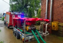 Alarm przeciwpowodziowy w powiecie bielskim 4 czerwca 2024, około 300 interwencji straży pożarnej. Fot. Komenda Miejska Państwowej Straży Pożarnej w Bielsku-Białej