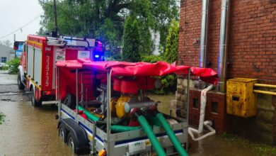 Alarm przeciwpowodziowy w powiecie bielskim 4 czerwca 2024, około 300 interwencji straży pożarnej. Fot. Komenda Miejska Państwowej Straży Pożarnej w Bielsku-Białej