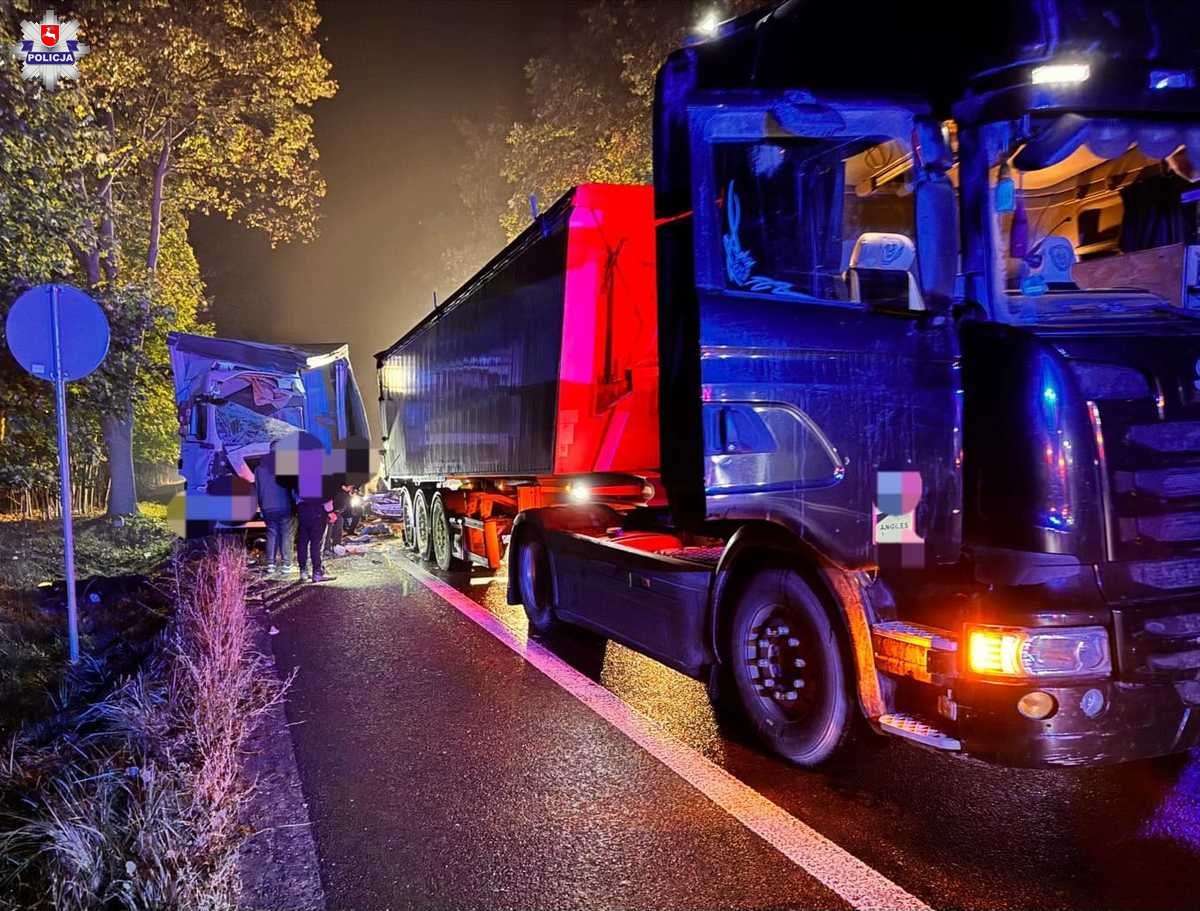 Tragedia na drodze. Nie żyje kierowca jednej z ciężarówek/fot.Policja Lubelska