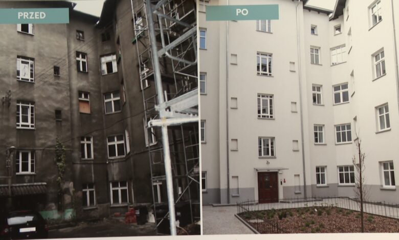 Kamienica Wojciecha Korfantego po remoncie Zdjęcie pogładowe przed i po