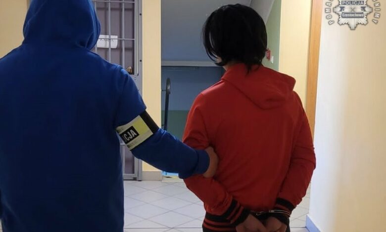 mężczyzna prowadzony przez policjanta ugodził nożem i siekierą w Częstochowie