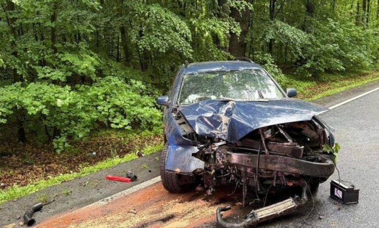 pijany kierowca Szymocice wrak samochodu