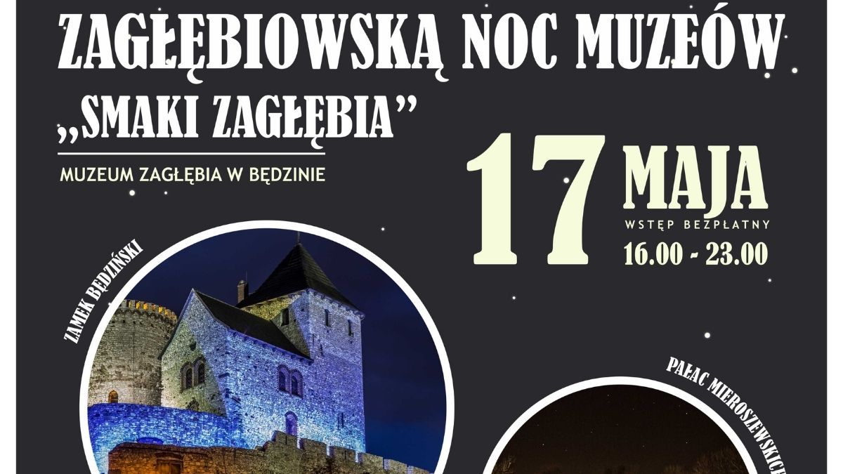 Noc Muzeów 2025 w Będzinie Dąbrowej Górniczej i Sosnowcu plakat