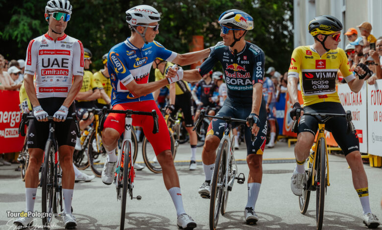 Tour de Pologne trzech kolarzy na starcie