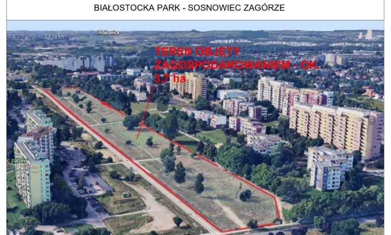 nowy park w Sosnowcu- plan zagospodarowania terenu