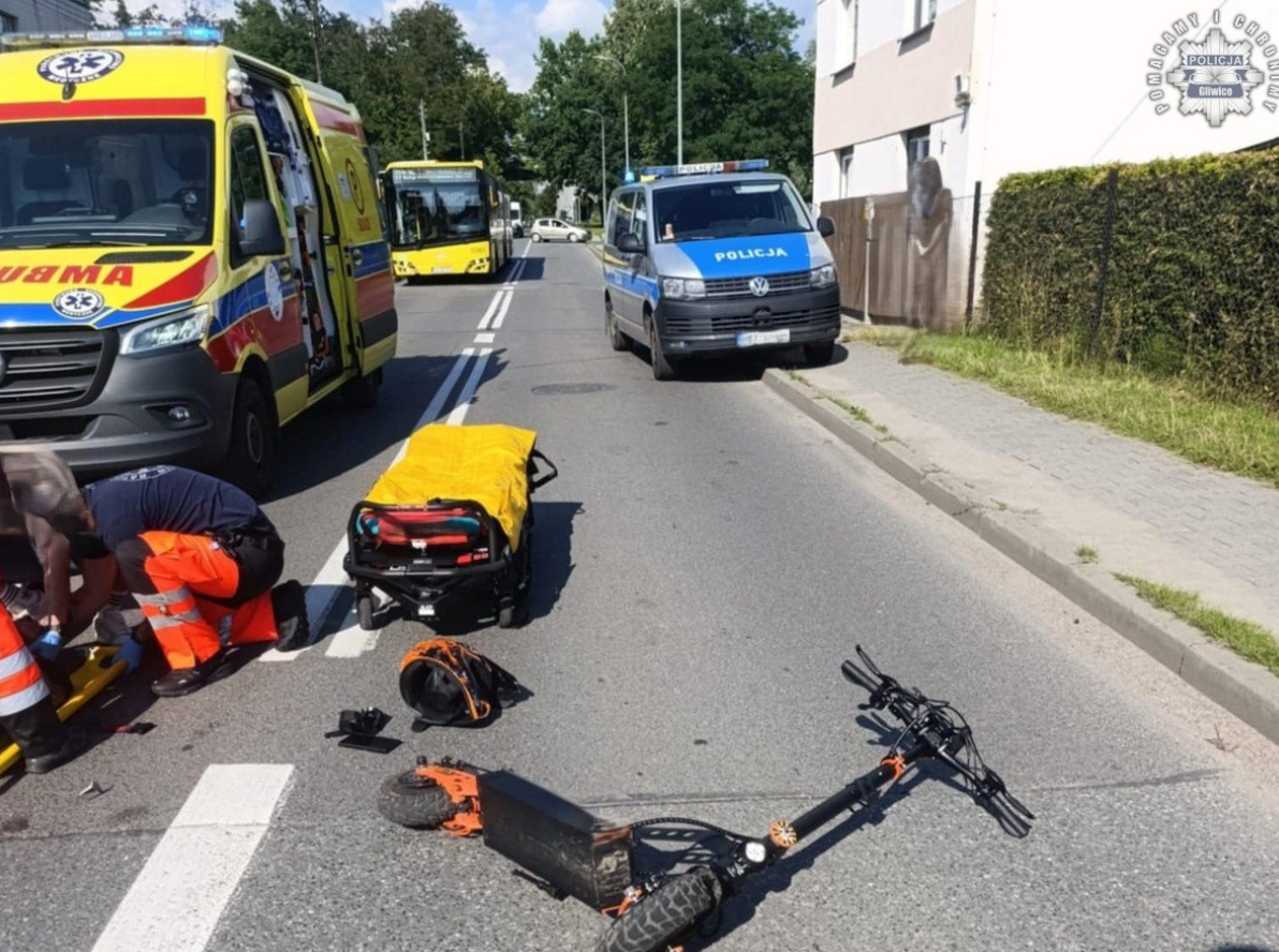 Nietrzeźwy kierowca hulajnogi doprowadził do kolizji w Knurowie – miał prawie 4 promile