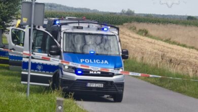 obława w Kłobucku policyjne samochody na poboczu drogi