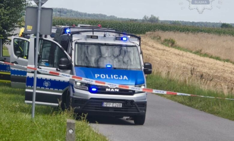 obława w Kłobucku policyjne samochody na poboczu drogi