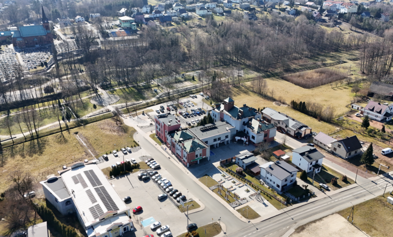 ulica 1 maja w Mszanie z lotu ptaka