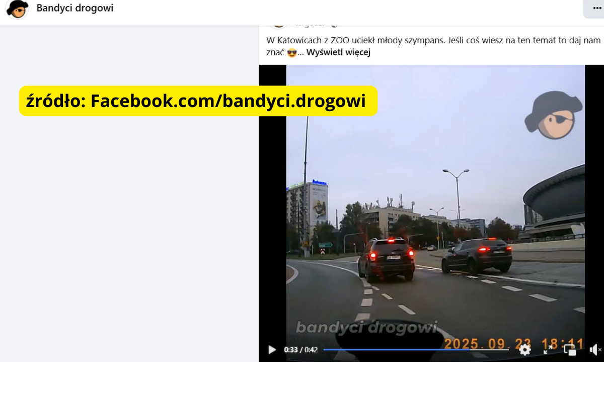 ( Wideo) Katowice: niebezpieczne manewry na rondzie przy Spodku. Film trafił do sieci