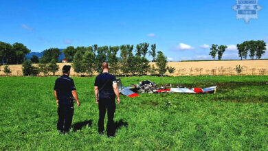 wypadek awionetki Lipowa policjanci przy wraku samolotu