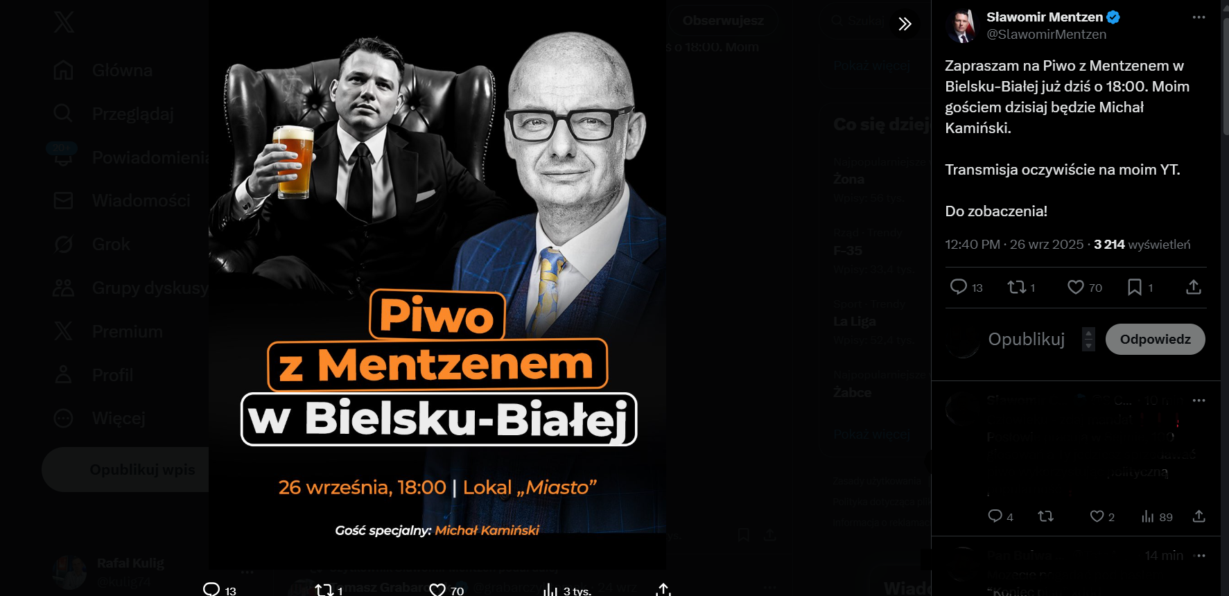 Nie przegap! Dziś „Piwo z Mentzenem” w Bielsku-Białej z Michałem Kamińskim