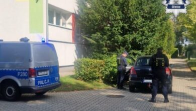 Policjanci obok kontrolowanego samochodu